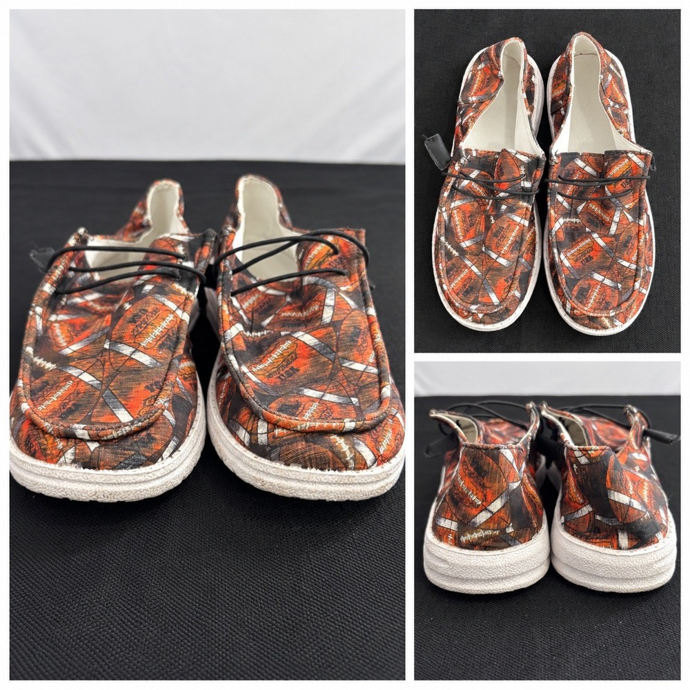 Football Print Canvas Loafers Slip On Gameday Shoes Orange Brown EU 38 US 7.5